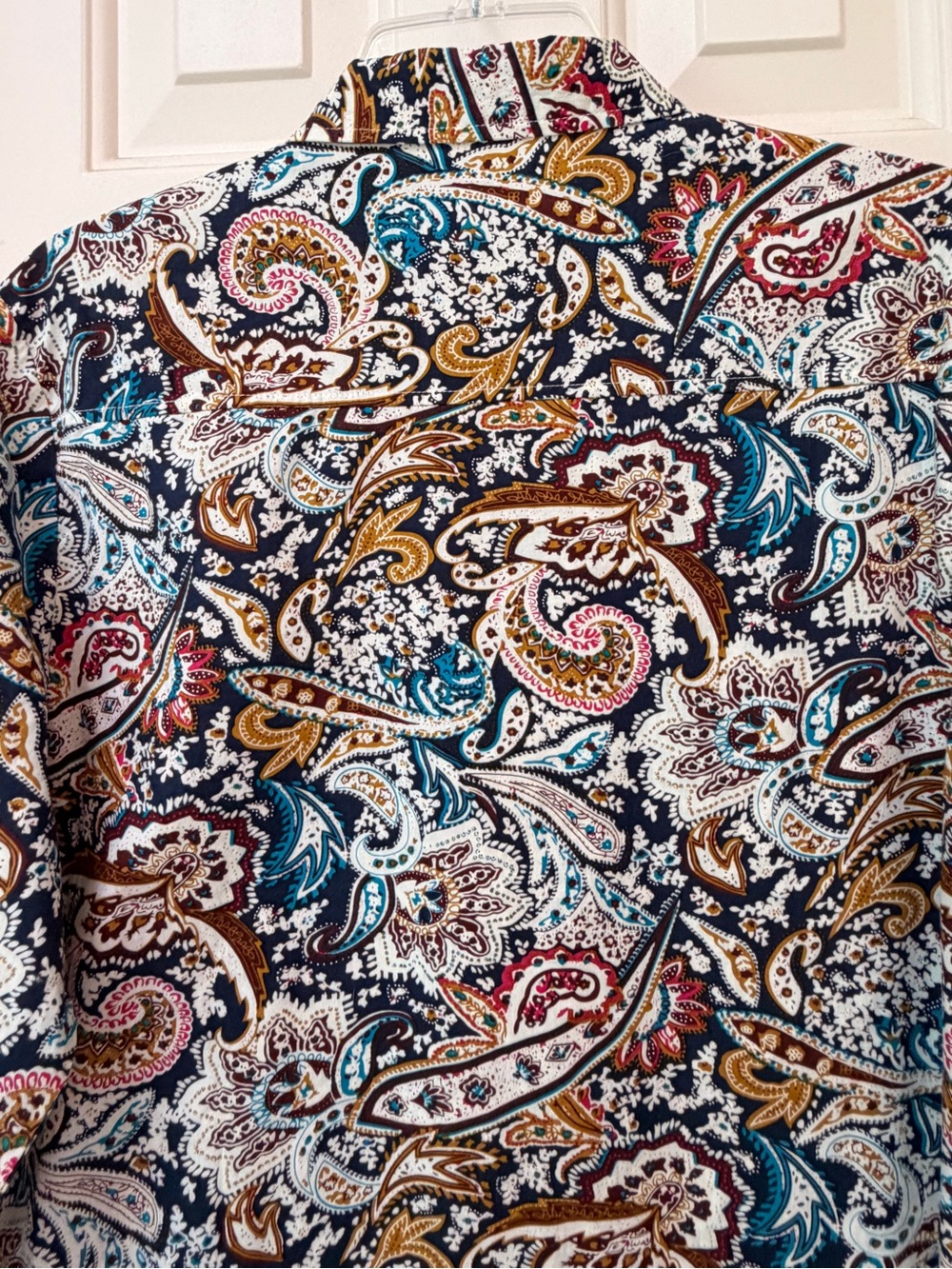 SSLR Shirt Mens Cotton Navy Paisley Print Button Up Long Sleeve, Sz M - Picture 11 of 14